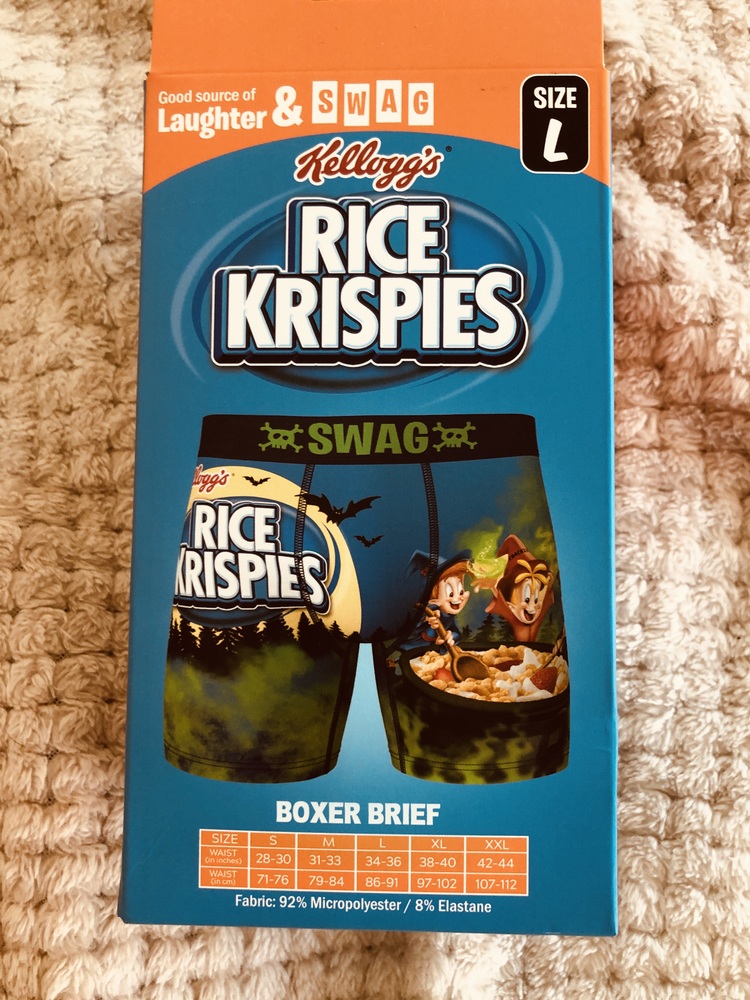 Men‘s new Kellogg‘s Rice Krispies Boxer Brief Shorts L NEW in Box